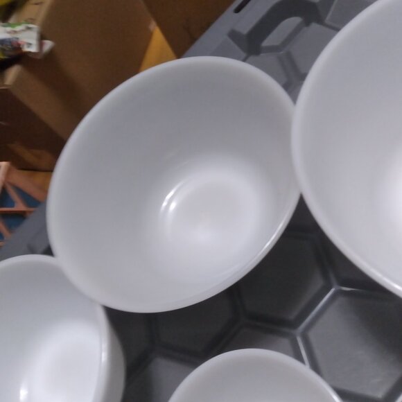 White Federal Milk Glass Oven Ware Mixing Nesting Bowls Set Of 5 Double Rim - Picture 3 of 8